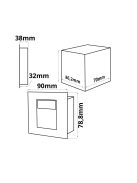 LED süllyesztett, négyszögletes IP44, rozsdamentes acél,1W, meleg fehér, vakolatdobozzal 