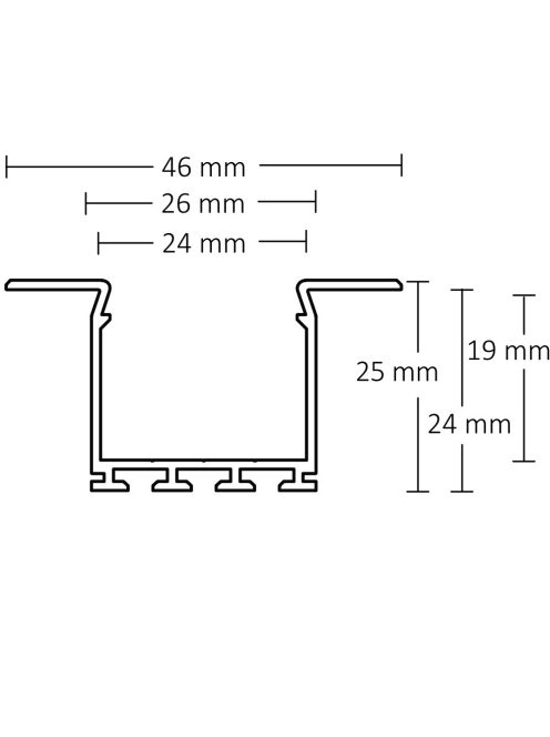 LED süllyesztett profil WING20 karima egyenes, eloxált L: 200cm