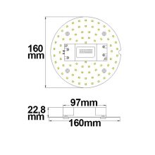 LED átszerelo áramköri lap, 160 mm, 12W, mágnessel, meleg fehér