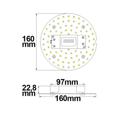 LED átszerelo áramköri lap, 160 mm, 12W, mágnessel, meleg fehér
