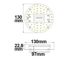 LED átszerelo áramköri lap, 130 mm, 9W, mágnessel, meleg fehér