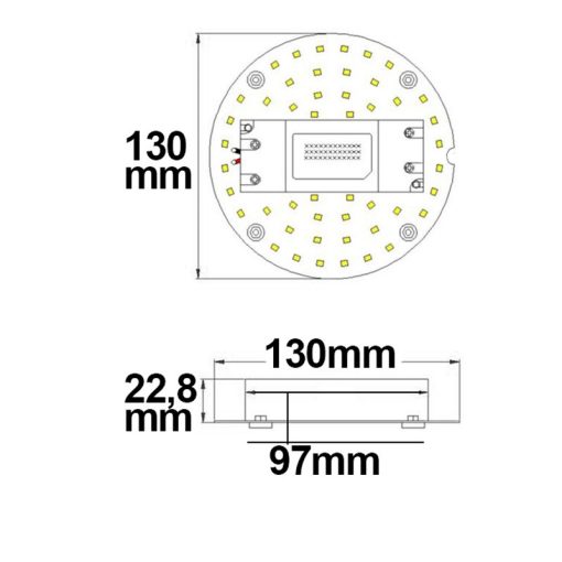 LED átszerelo áramköri lap, 130 mm, 9W, mágnessel, meleg fehér