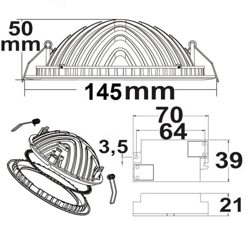 LED mélysugárzó LUNA, 15W, indirekt fény, fehér, semleges fehér