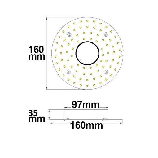 LED átszerelo áramköri lap, 160 mm, 14W, meleg fehér, mágnessel és HF mozgásérzékelovel