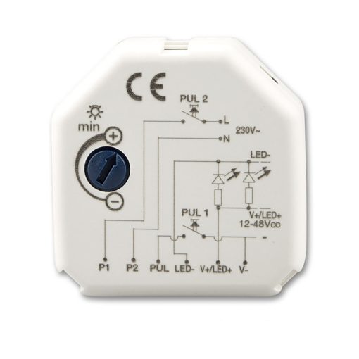 Univerzális Push dimmer LED szpotoknak/szalagoknak, 12-24 V, 8 A, 36-48V, 6 A