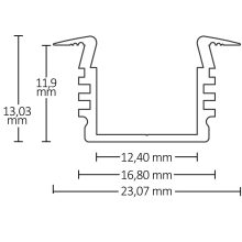 LED süllyesztett profil DIVE12, eloxált alumínium, H:200 cm