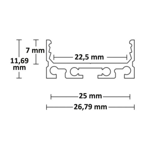 LED SURF24 FLAT konstrukciós profil, eloxált alumínium, H:200 cm