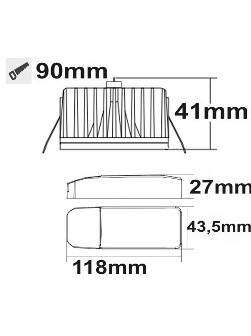 LED süllyesztett szpotlámpa Sys-90, 12W, ColorSwitch 3000K|4000K, dimmelheto (burkolat nélkül)