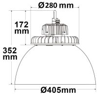LED csarnoklámpa FL, 200 W, PC búra, IP65, hideg fehér, 70°, 1-10 V dimmelheto