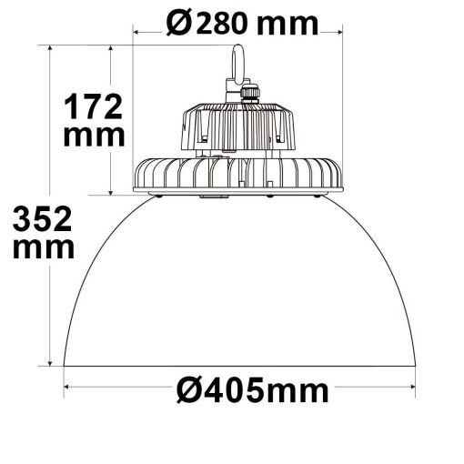 LED csarnoklámpa FL, 200 W, PC búra, IP65, hideg fehér, 70°, 1-10 V dimmelheto
