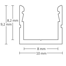 LED SURF8 konstrukciós profil, eloxált alumínium,  H:200 cm