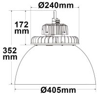 LED csarnoklámpa FL, 120 W, PC búrával, IP65, hideg fehér, 70°, 1-10 V dimmelheto