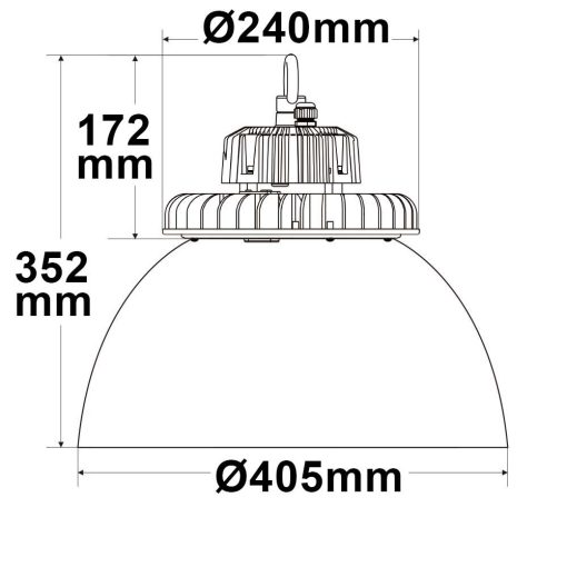 LED csarnoklámpa FL, 120 W, PC búrával, IP65, hideg fehér, 70°, 1-10 V dimmelheto