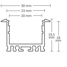 LED-es süllyesztett profil IL-ALU20, eloxált,  H:200 cm