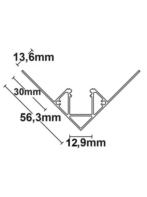 LED kész profil belso sarok,  H:200 cm
