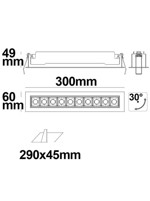 LED süllyesztett szpotlámpa vetítolencsés vonal, fehér/fekete, 20 W, semleges fehér, billentheto