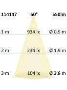 LED aszimmetrikus süllyesztett szpotlámpa, fehér, 8W, 50°, IP44, kerek, meleg fehér, dimmelheto