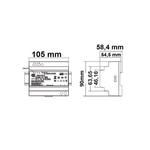 LED kalapsínes trafó MW HDR-150-24, 21,6~29 V DC, 0-150 W