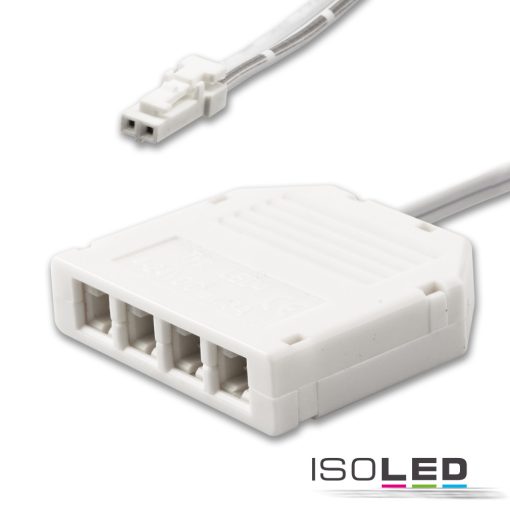 MiniAMP 4-es elosztó (1 Male csatlakozó 4 aljzaton), 30cm, 2 pólusú, fehér, max. 3.5A.