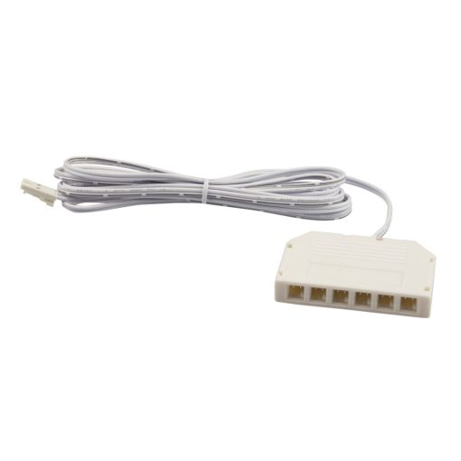 MiniAMP 6-os elosztó (1 Male csatlakozó 6 aljzaton), 30cm, 2 pólusú, fehér, max. 3.5A.