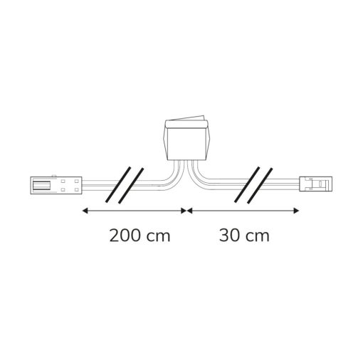 MiniAMP beépített kapcsoló, be/ki, aljzat és Male csatlakozó, 30cm+200cm, 2 pólusú, fehér, max. 5a