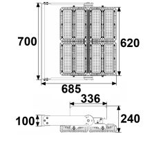 LED reflektor 900W, 130x25° aszimmetrikus, billentheto modul,1-10V-os dimmelheto,sem fehér,IP66