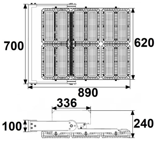 LED reflektor 1.350W,130x25° aszimmetrikus, billentheto modul, 1-10 V-os dimmelheto, sem fehér, IP66