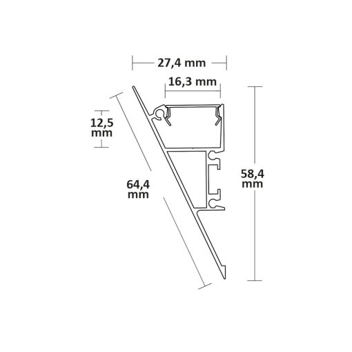 LED-es konstrukciós lámpa profil HIDE TRIANGLE alumínium eloxált, 200cm