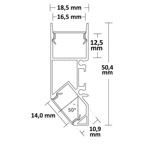 LED-es konstrukciós lámpa profil HIDE ASYNC alumínium eloxált, 200cm