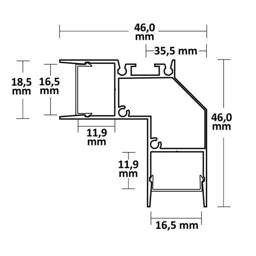 LED sarokprofil HIDE ANGLE eloxált alumínium, 200cm