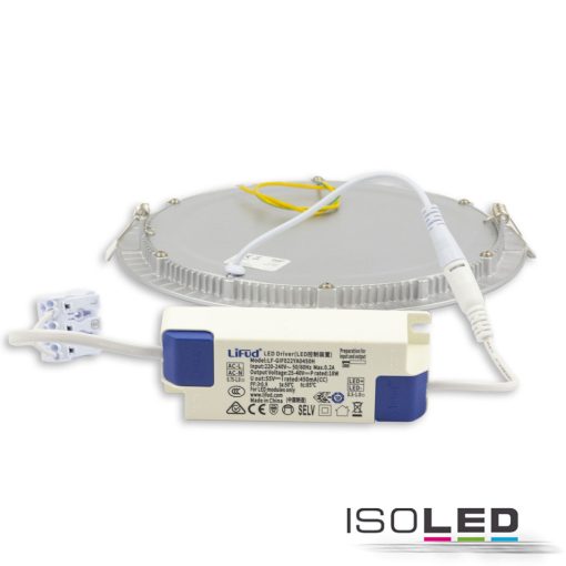 LED mélysugárzó, 18 W, ultra lapos, kerek, ezüst, meleg fehér, dimmelheto