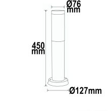 Poller lámpa 450 rozsdamentes acél, IP44, melegfehér, E27 LED izzóval 9W