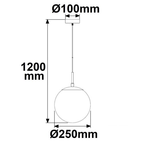 Függesztett lámpa fém fekete, kerek, füstölt üveg, 1xE27 foglalat, izzó nélkül