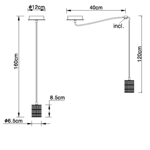 Függesztett lámpa fém fekete, 120cm kábel, 1xE27 foglalat, izzók nélkül