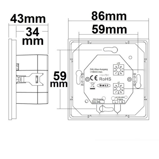 DALI DT8 CCT 1 csoportos süllyesztett érintésvezérlo, fehér, 100-240V AC vagy DALI buszfeszültséggel