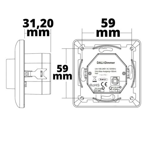 DALI 1 csoportos, beépített forgó mester dimmer, fehér, 100-240V AC / DALI buszfeszültség