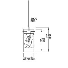 Függesztett lámpa, füstös, göndör üveg, E27, 50-300cm, izzó nélkül, baldachin nélkül