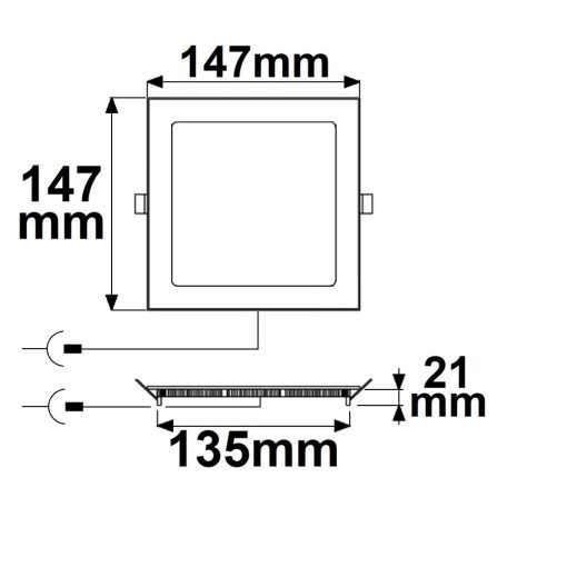LED mélysugárzó, 9W, szögletes, ultra lapos, vakítás-csökkentett, fehér, melegfehér, dimmel. CRI90