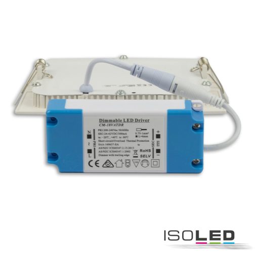 LED mélysugárzó, 9W, szögletes, ultra lapos, vakítás-csökkentett, fehér, semleges fehér, dimmel.