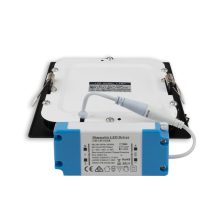 LED mélysugárzó, 9W, szögletes, ultra lapos, vakítás-csökkentett, fekete, meleg fehér, dimmel.
