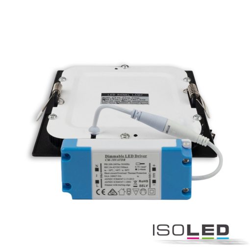 LED mélysugárzó, 15W, szögletes, ultra lapos, vakítás-csökkentett, fekete, melegfehér, dimmel.