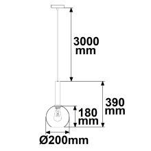 Függesztett lámpa, fekete, kerek üveg, E27, 20cm, 50-300cm, izzó nélkül, baldachin nélkül