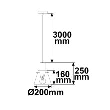 Függesztett lámpa, fekete homorú üveg, E27, 20cm, 50-300cm, izzó nélkül, baldachin nélkül.