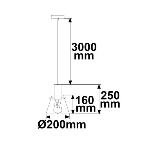 Függesztett lámpa, fekete homorú üveg, E27, 20cm, 50-300cm, izzó nélkül, baldachin nélkül.