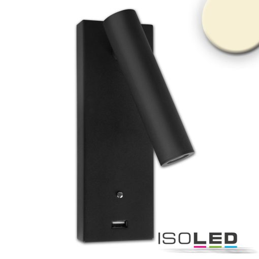 LED olvasólámpa, 3W, fekete, USB A töltoaljzattal, melegfehér, 3 fokozatban dimmelheto