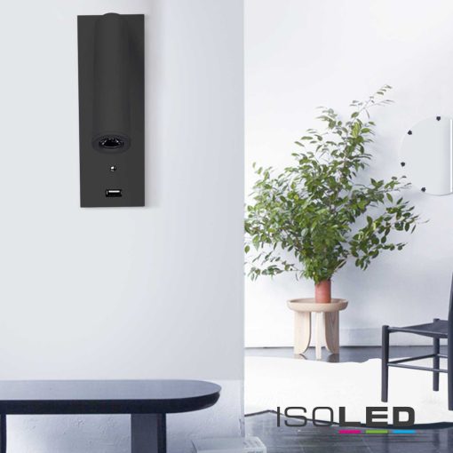 LED olvasólámpa, 3W, fekete, USB A töltoaljzattal, melegfehér, 3 fokozatban dimmelheto