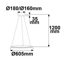 LED fügesztett lámpa Ring 29W, fekete, meleg fehér
