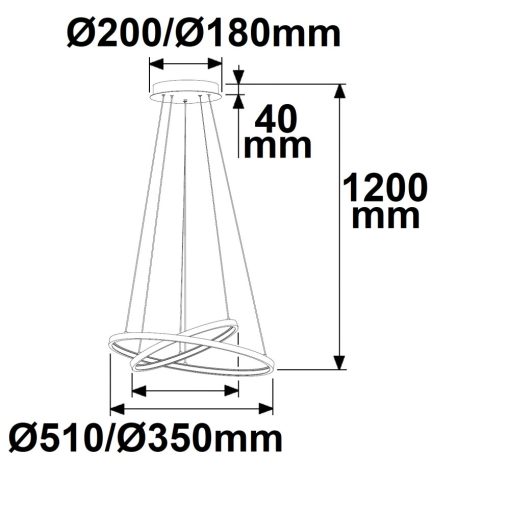 LED fügesztett lámpa Ring 18W+23W, fekete, meleg fehér