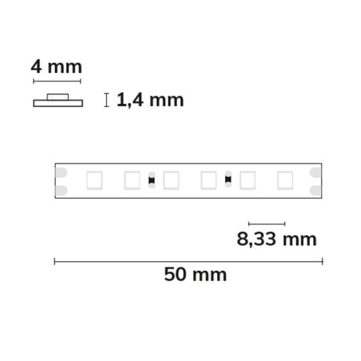 LED CRI819 flexibilis szalag, 24V, 15W, IP20, sárga színu, 120 LED/m
