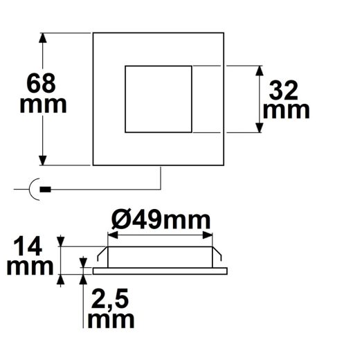 LED bútorba süllyesztett szpot MiniAMP ALU csiszolt, szögletes, 3W, 120°, 24V DC meleg fehér, dimm